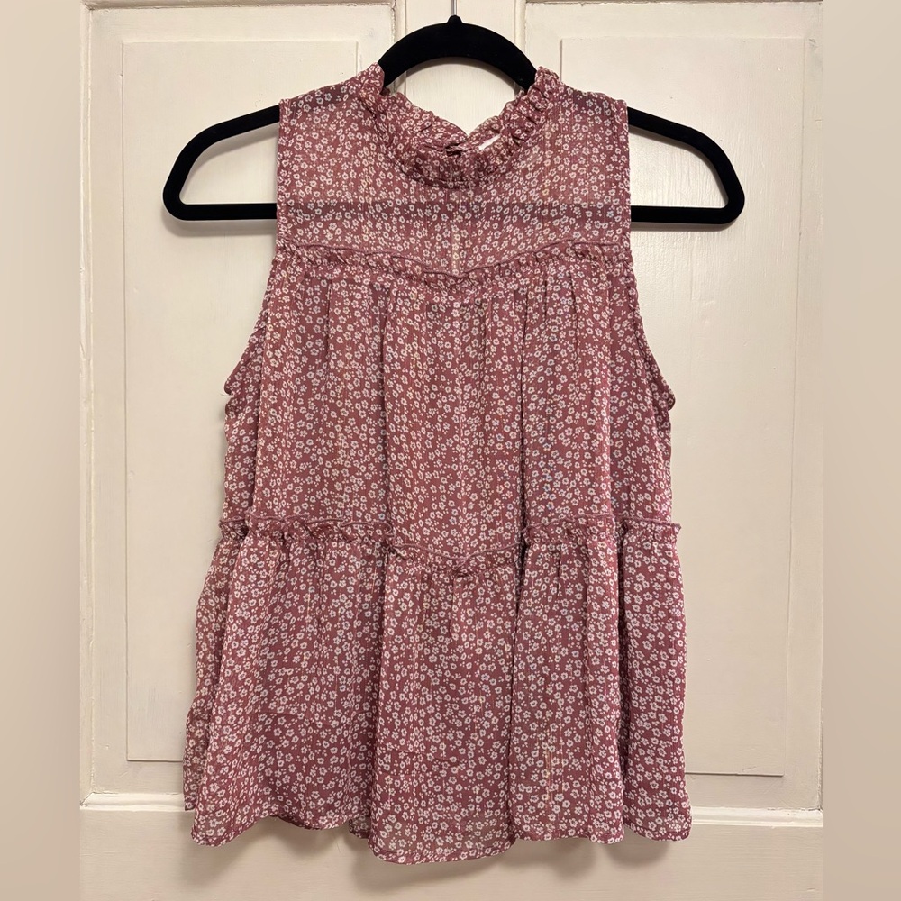 NWOT Monteau Floral Sleeveless Mock Neck Top, size M